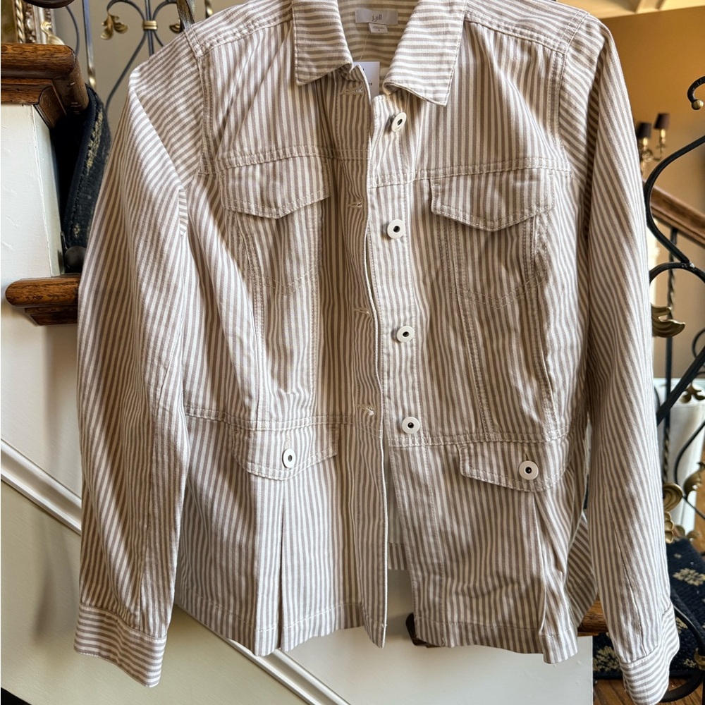 Jjill NWT Cappucbrly lightweight jacket. Size S metal buttons. Pockets. Striped - Picture 4 of 10